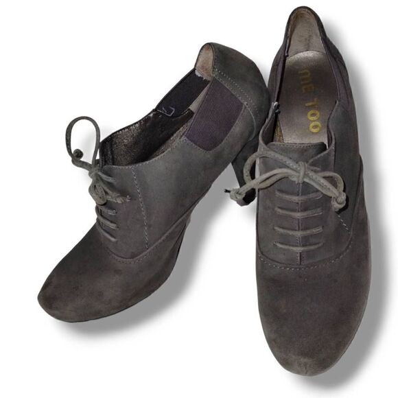 ME TOO Women's Gray Booties‎ Side Leather Laced Tie Stiletto Heels Size 8.5 - Picture 2 of 8